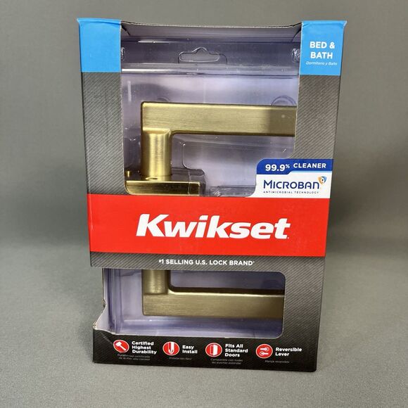 Kwikset Halifax Square Satin Nickel Privacy Bed/Bath Door Handle - Picture 1 of 5
